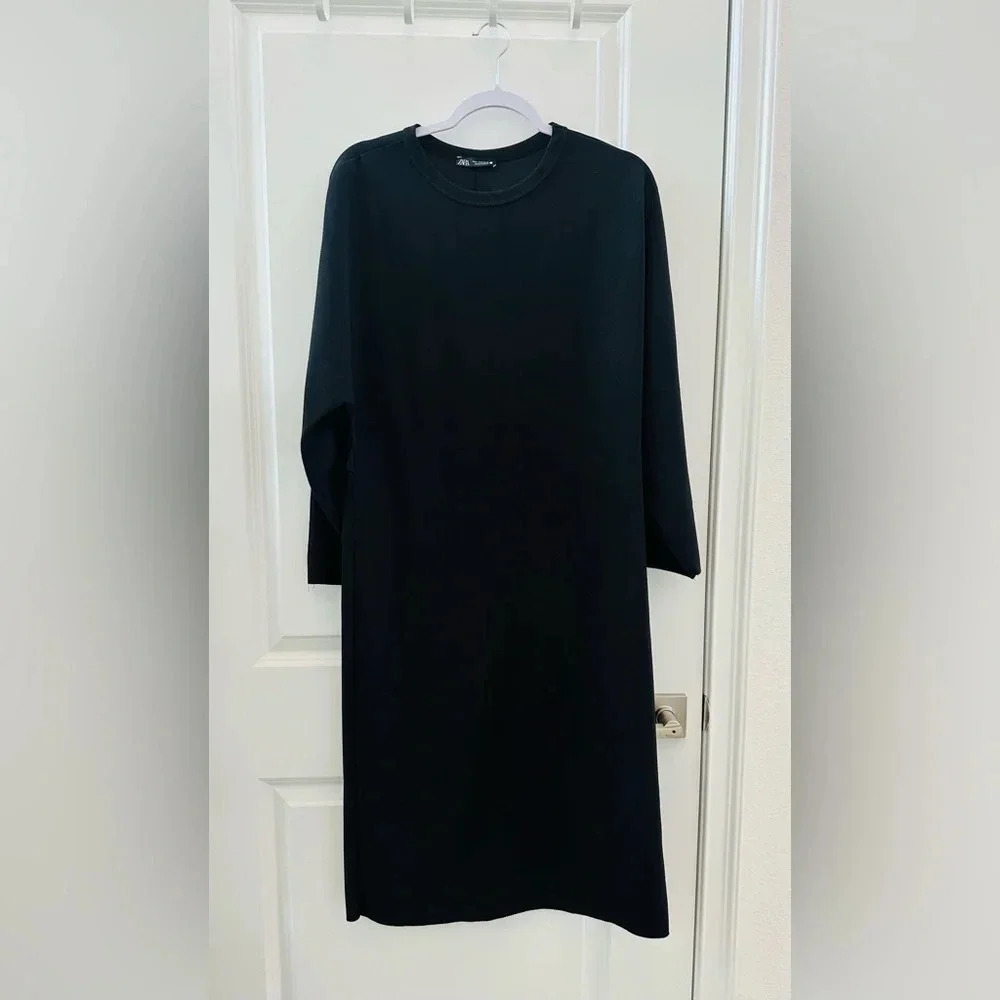 ZARA Women's Oversized Long Soft Stretch Dress Black belt loops small